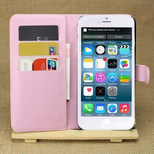 MW Wallet Book Case Lychee Roze voor Apple iPhone 6 Plus