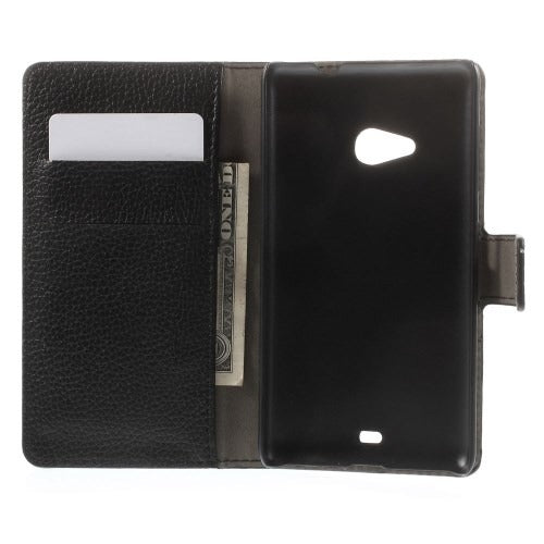 MW Wallet Book Case Litchi Zwart voor Microsoft Lumia 535