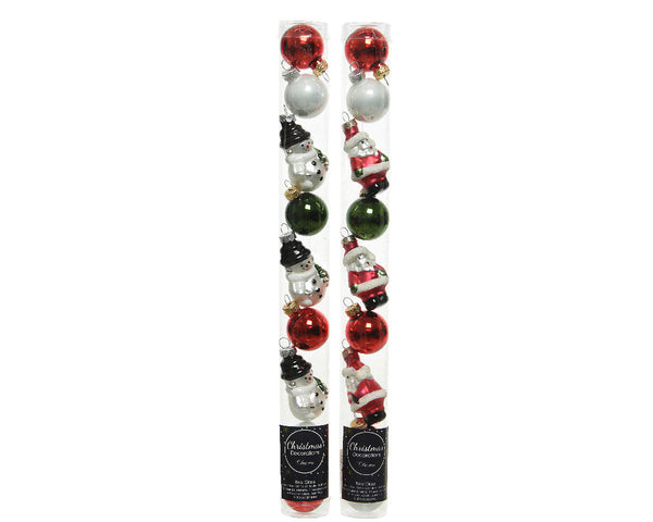 Kerstbal Glas Figuren 9 stuks - Rood/Wit