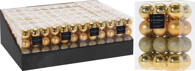 Kerstbal Onbreekbaar 3.00cm 24 stuks - Goud