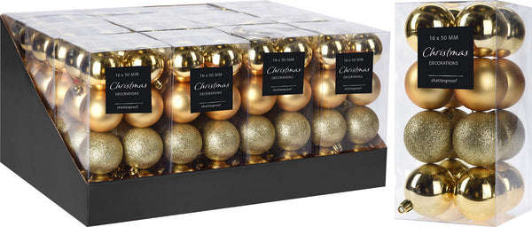 Kerstbal Onbreekbaar 5.00cm 16 stuks - Goud