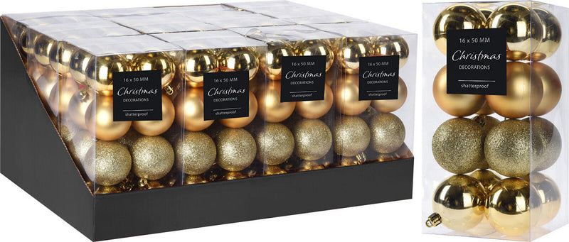Kerstbal Onbreekbaar 5.00cm 16 stuks - Goud