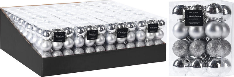 Kerstbal Onbreekbaar 3.00cm 24 stuks - Zilver