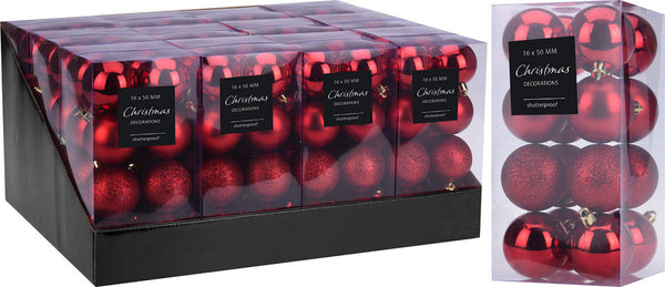 Kerstbal Onbreekbaar 5.00cm 16 stuks - Rood