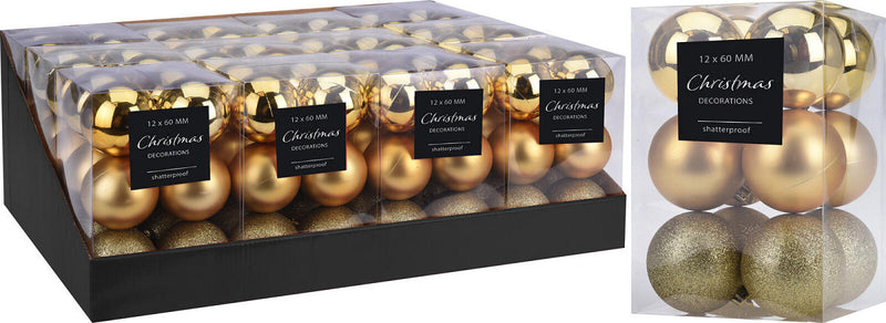 Kerstbal Onbreekbaar 6.00cm 12 stuks - Goud