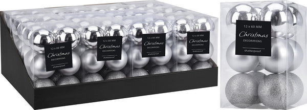 Kerstbal Onbreekbaar 6.00cm 12 stuks - Zilver