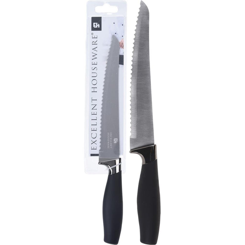 Excellent Houseware Gekarteld Broodmes 33 cm RVS/Zwart