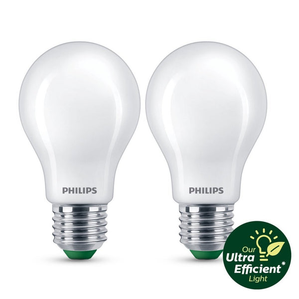 Philips Ultra Efficient LED Lamp Mat 60W E27 Wit Licht 2 Stuks