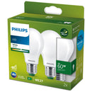 Philips Ultra Efficient LED Lamp Mat 60W E27 Wit Licht 2 Stuks