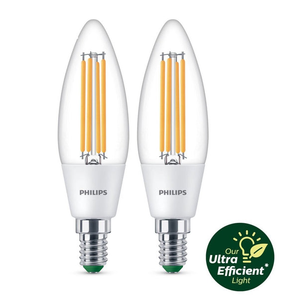 Philips Ultra Efficient LED Kaarslamp 40W E14 Wit Licht 2 Stuks