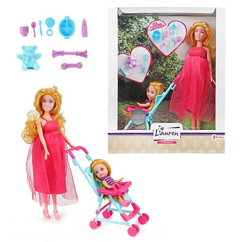 Lauren Deluxe Tienerpop Zwanger + Accessoires en Buggy