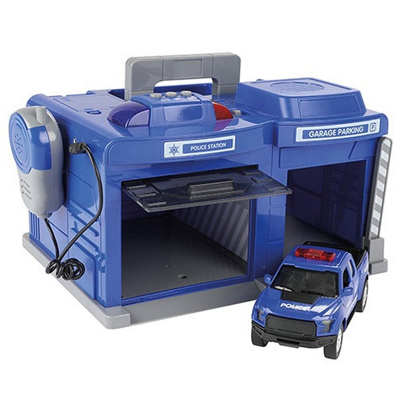 Metal Draagbare Politiegarage met Auto en Portofoon + Licht en Geluid