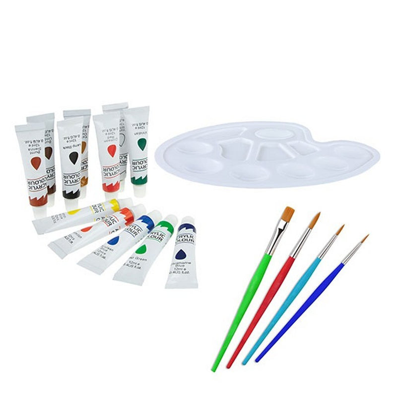 Verfset -12 tubes acrylverf met kwasten