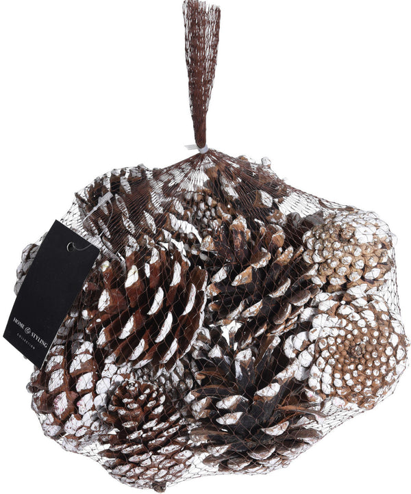 Dennenappel set 300 gram - Bruin/Wit