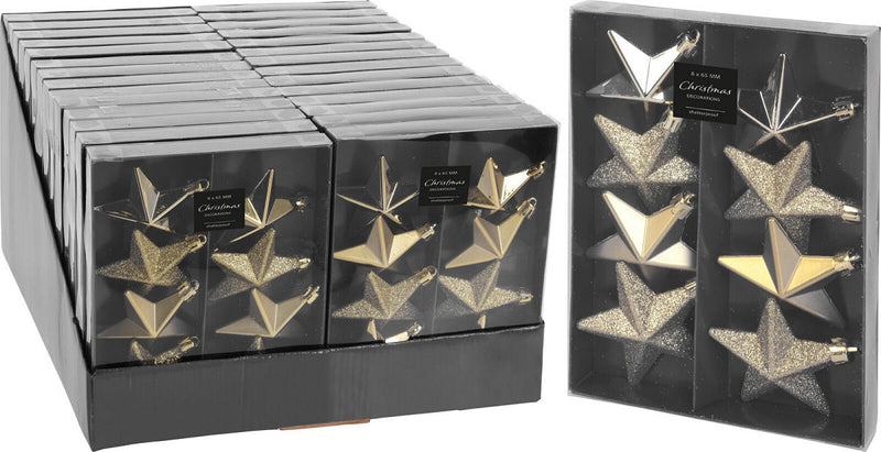 Kerstbal Onbreekbaar Ster 6.50cm 8 stuks - Goud