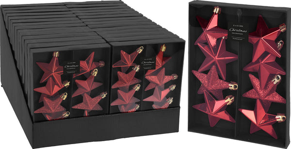 Kerstbal Onbreekbaar Ster 6.50cm 8 stuks - Rood