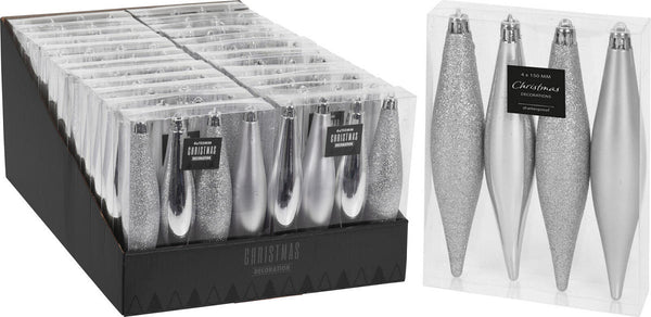Kerstbal Onbreekbaar Kegel 15cm 4 stuks - Zilver