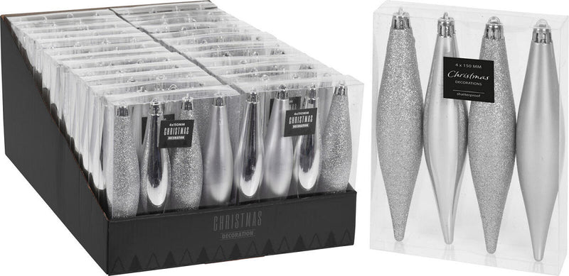 Kerstbal Onbreekbaar Kegel 15cm 4 stuks - Zilver