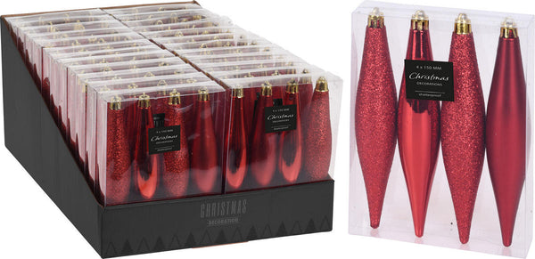 Kerstbal Onbreekbaar Kegel 15cm 4 stuks - Rood