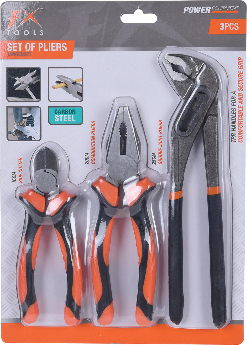 FXTools Tangenset - 3-delig - Zijsnijtang - Combinatietang - Waterpomptang