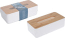 Tissuehouder wit met bamboe deksel 26x13x8cm
