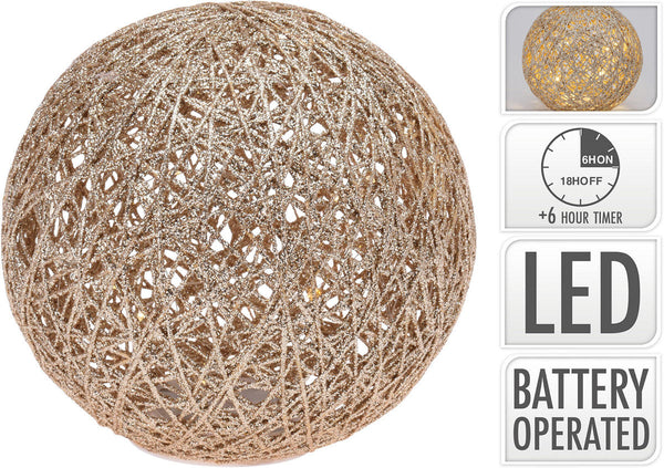 Deco Bal 20LED 20cm met glitter - Goud