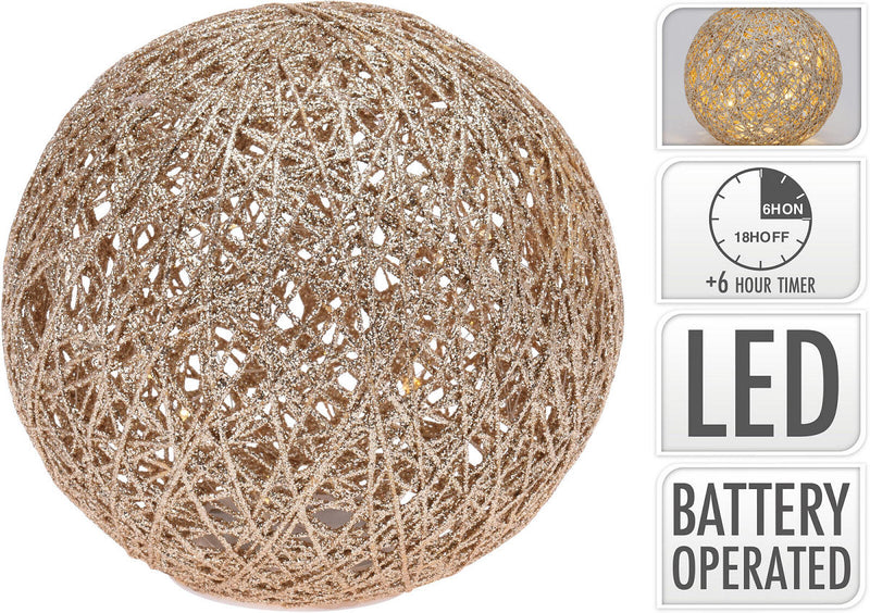 Deco Bal 20LED 20cm met glitter - Goud