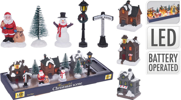 Kerstdorp met Led, 10dlg.