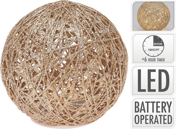 Deco Bal 15LED 15cm met glitter - Goud