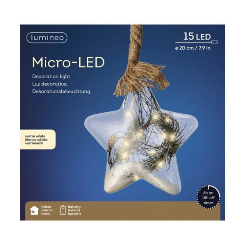 Lumineo Micro LED Ster aan Touw 20 cm 40 Lampjes Warm Wit