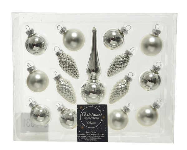 Kerstbal Glas mini set 15 stuks - Zilver