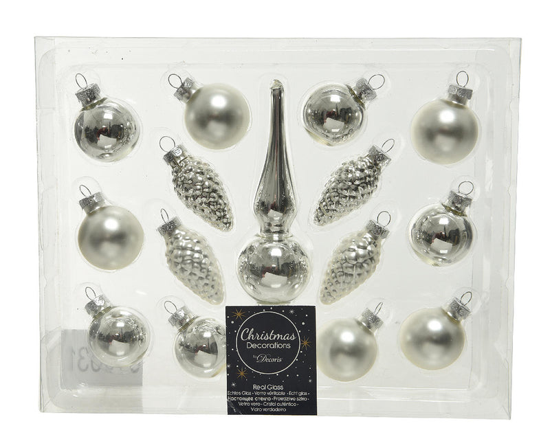 Kerstbal Glas mini set 15 stuks - Zilver