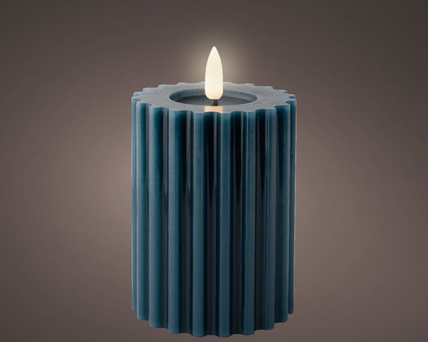 LED Kaars Rib incl. timer - 7.50x12.30cm - Blauw