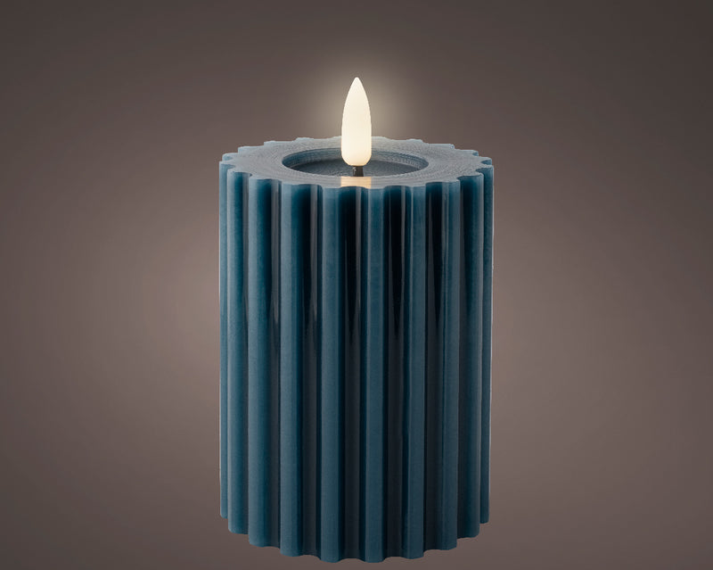 LED Kaars Rib incl. timer - 7.50x12.30cm - Blauw