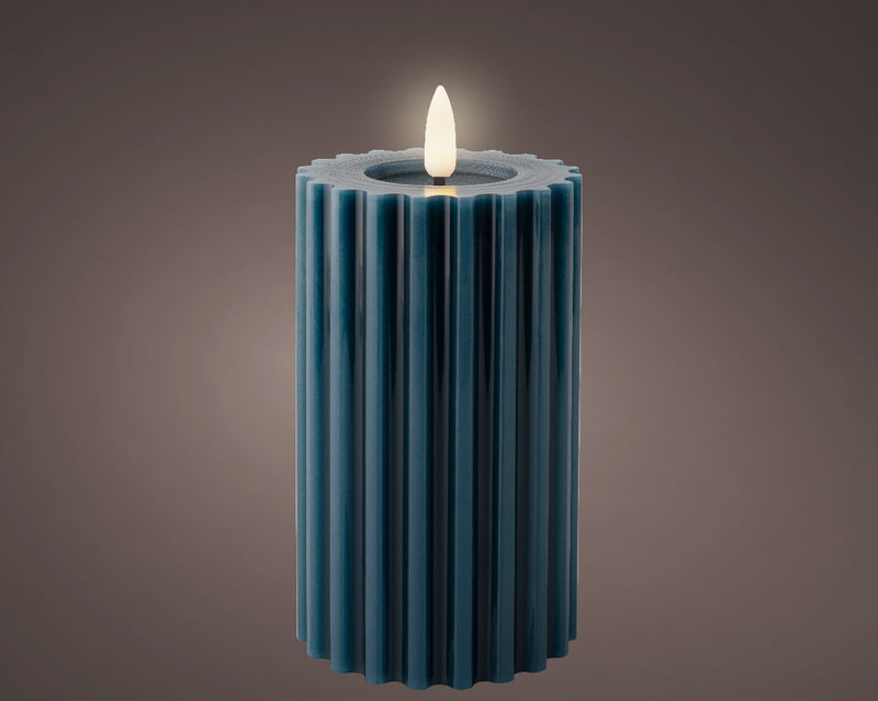 LED Kaars Rib incl. timer - 7.50x14.80cm - Blauw