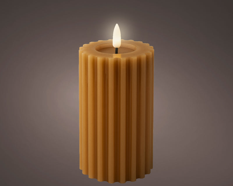 LED Kaars Rib incl. timer - 7.50x14.80cm - Bruin
