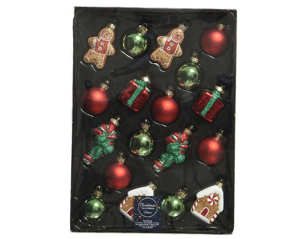 Kerstbal Glas Figuren 18 stuks - Rood/Groen