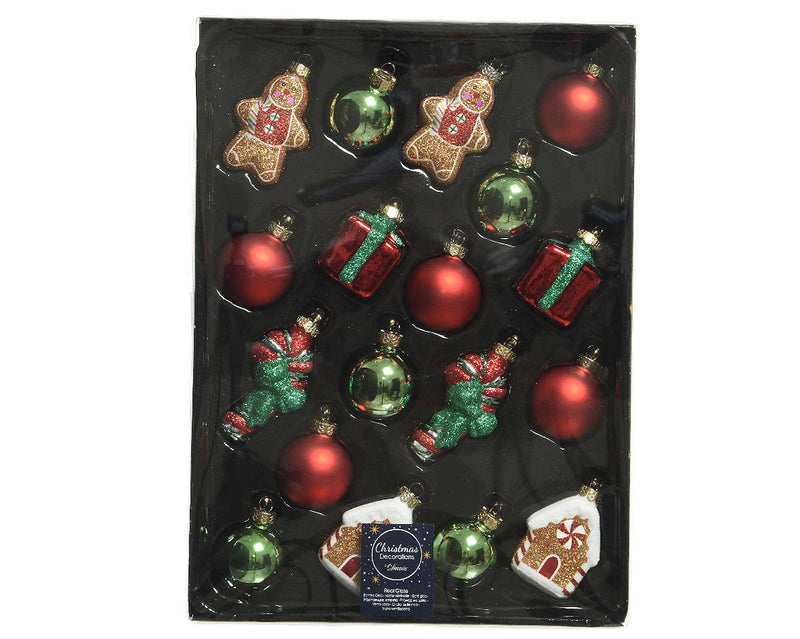 Kerstbal Glas Figuren 18 stuks - Rood/Groen