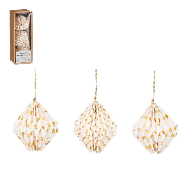 House of Seasons Decoratie Ornamenten 7.5x8 cm 3 Stuks Goud/Wit