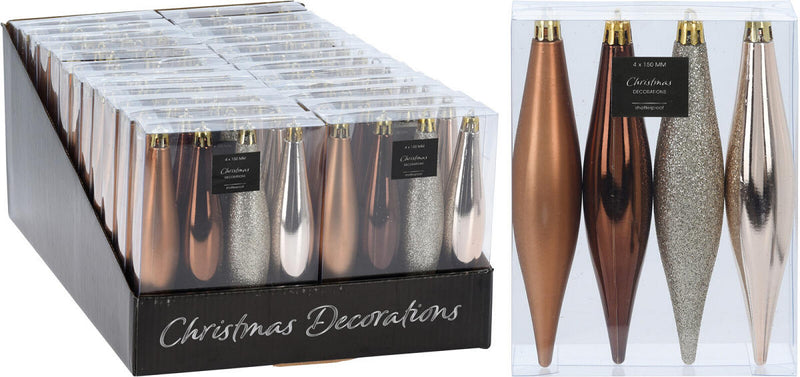 Kerstbal Onbreekbaar Kegel 15cm 4 stuks - Amber