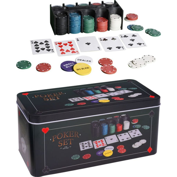 Pokerset in Tinnen Opbergdoos, 200 Chips