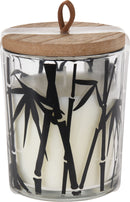 Kaars in glasen pot m. palm print en houten deksel  17.5x6cm