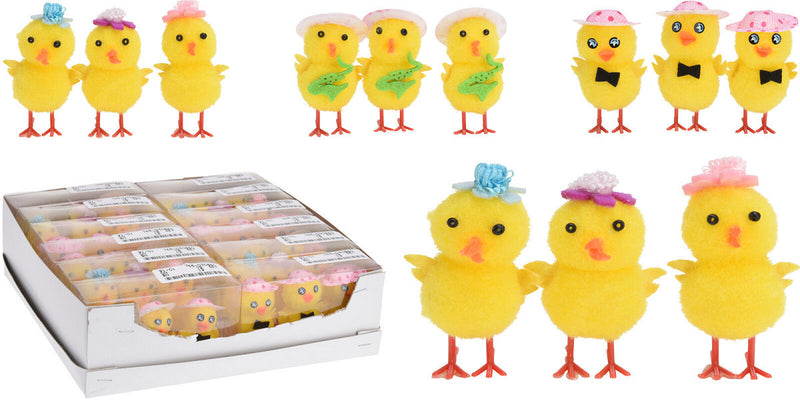 Paas Kuikentje met hoed 5 cm Set van 3