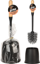 Toiletborstel zwart met bamboe handgreep  met houder