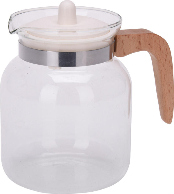 EH Theepot glas 1500ml wit met  hout handvat