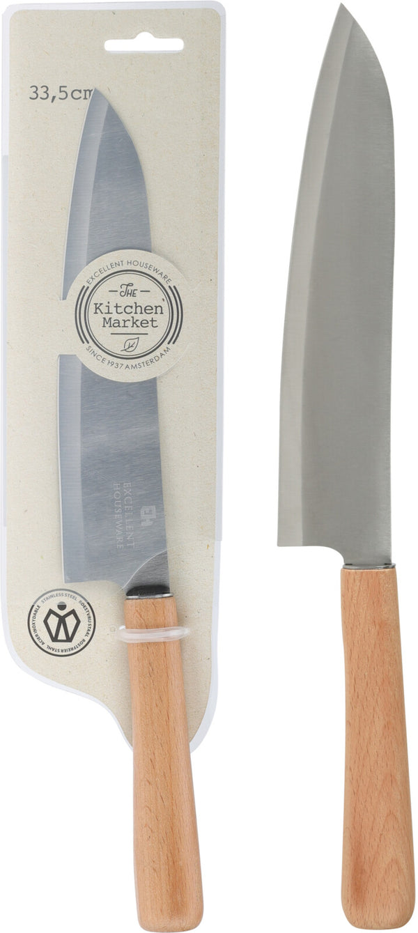 EH RVS Keukenmes groot beukenhout 33.5cm