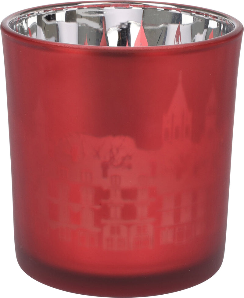 Theelichthouder Huis 7x8cm rood