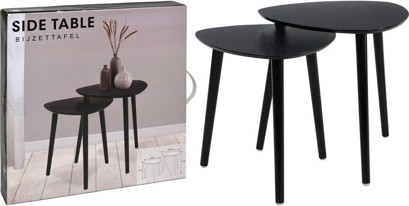 Bijzettafel hout set 2 stuks - zwart