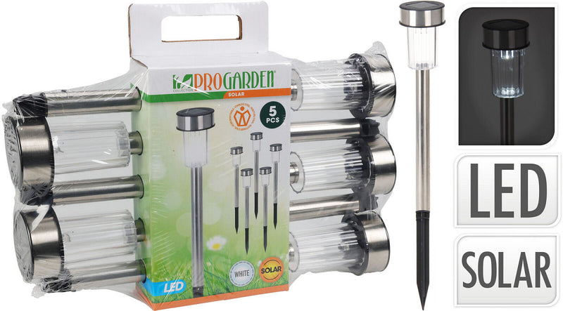 ProGarden Solar lamp RVS set 5 stuks