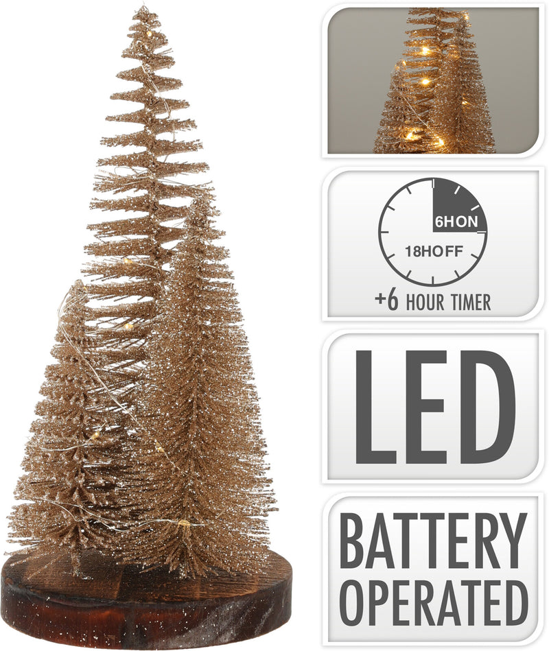 Kerstbomen 30cm op voet LED incl. timer - Goud